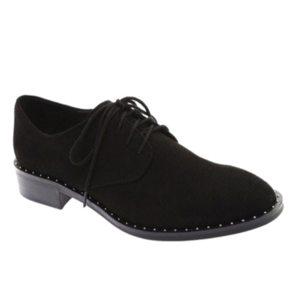 Black Suede Studded Lace-Up Shoes